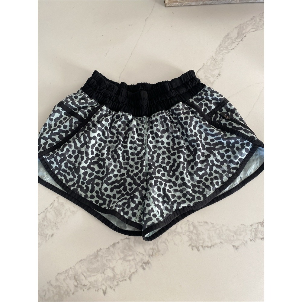 Lululemon Run Speed Up Shorts green  Black Multi‎ Spots Lined Size 4